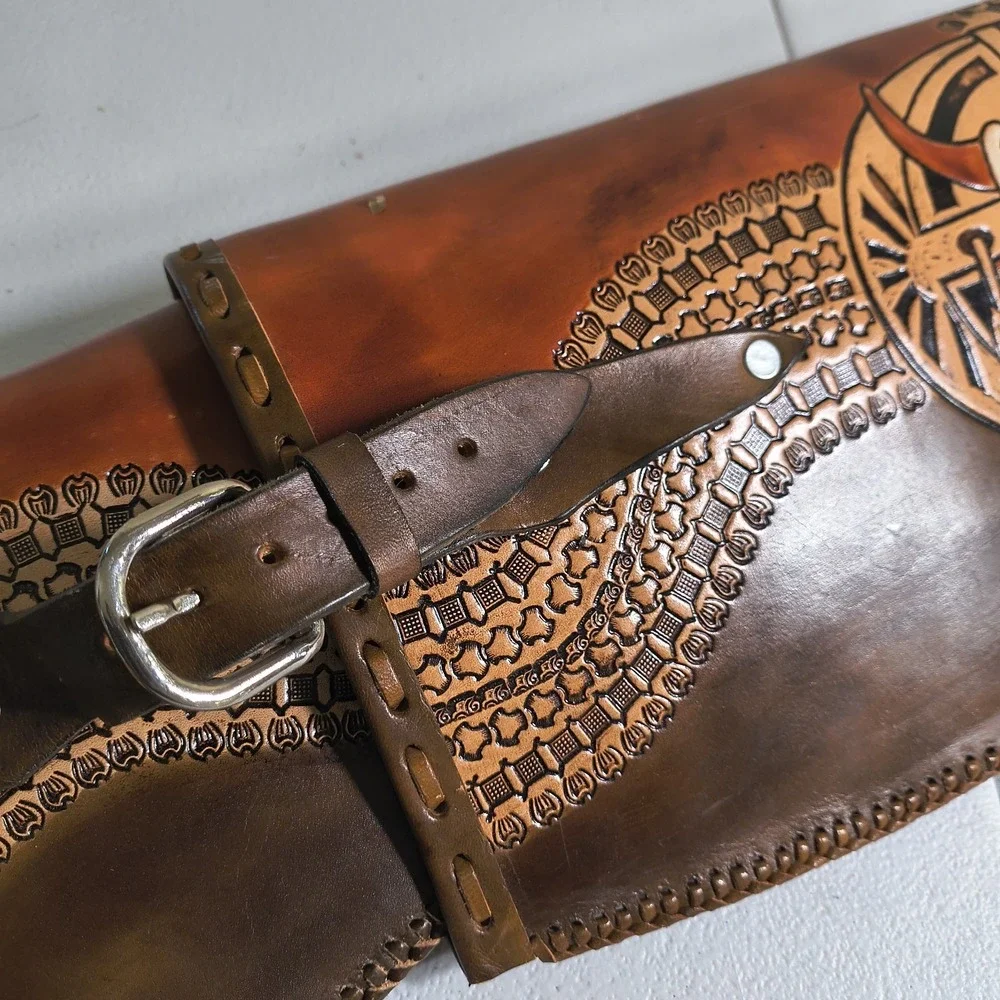 Vintage Hand Tooled Long Horn Skull Leather Rifle/ Shotgun Scabbard / Gun Case